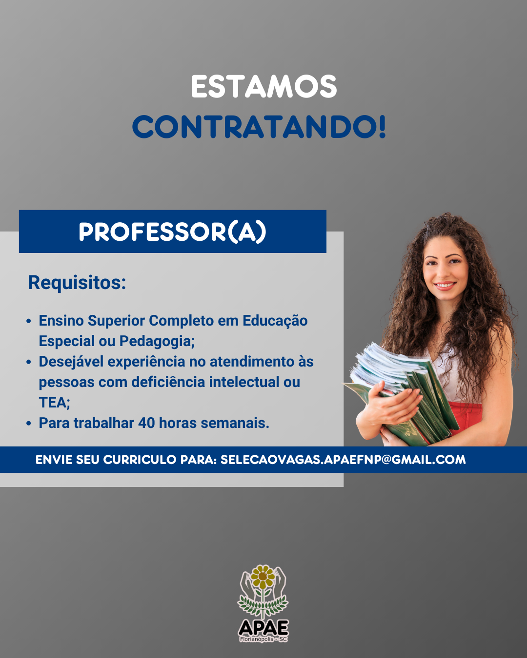 Vaga de Professor(a) na APAE Florianópolis - Agosto